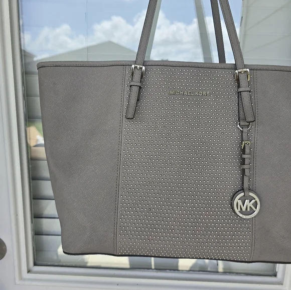 $298 Michael Kors Signature Jetset Center Tote HandBag Women Leather Gray Rare - Picture 6 of 16